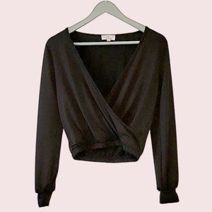 Live in the moment Semi Crop Top Black Long Sleeve Wrap Size XS  NWT